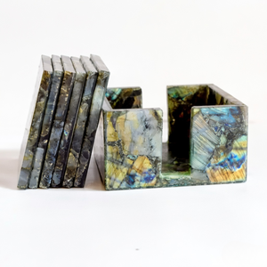 Juego de Posavasos de Labradorita Único con Soporte, Resistente al Calor, Regalo de Cumpleaños para Ella |   Posavasos de Piedra Natural |   Decoración de Mesa - Product Image 2