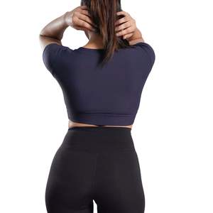 Custom Manufacturer Women Ribbed Slim Fit Crop <b>Top</b> Short Sleeve Stretch Breathable Yoga Gym Workout Fitness Activewear Tee - Product Image 2