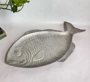 Hot Sale Aluminium Metal Polished Fish Serving Tray Decorative Platter Nautical Dish Scale Texture Coastal <b>Home</b> Decor Party - Product Image 4