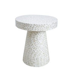 Mesa Redonda de Capiz Blanca Hecha a Mano con Patrón de Hojas, Mesa Decorativa de Mosaico de Conchas para Sala de Estar, Muebles para el Hogar, Estilo Mayorista - Product Image 1
