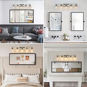 Lampada da Bagno Moderna a 5 Luci da 31 Pollici con Finitura Nichel Spazzolato e Paralumi in Vetro Trasparente per Mobili da Bagno - Product Image 6