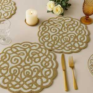 Handmade Polyester/Cotton <b>Beaded</b> <b>Placemats</b> (Set of 2) Floral Embroidered Design Eco-Friendly for Home & Hotel Use - Product Image 3