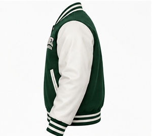 Chaqueta Varsity Verde para Hombre INDEX con Mangas Blancas, Logotipo Bordado, Cuello Camisero y Cierre de Botones, para Otoño - Product Image 3