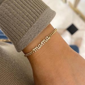 กำไลข้อมือเพชร Diamond Mama ทองคำแท้ 14K 18K ประดับเพชรทรงกลมแบบ Pave เพชรเพาะเลี้ยงในห้องปฏิบัติการ สลักชื่อแม่ ดีไซน์เรียบหรู โซ่แบบมินิมอล หนา สวยงาม - Product Image 4