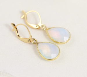 Opalite Pear-Shape <b>Drop</b> Earrings Gold-Plated Natural Stone October Birthstone Jewelry with Lever-<b>Back</b> Design for Women - Product Image 2