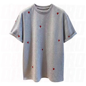 Men's <b>Heart</b> Embroidery T Shirts Crew Neck Short Sleeve Tees Casual Summer <b>Tops</b> Soft Breathable Cotton Blend Streetwear - Product Image 1