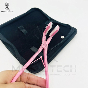 Pince à presser pour extensions capillaires rose poudré avec étui de voyage, mâchoires en silicone souple, cadre métallique ergonomique, outil de pose pour salon - Product Image 6