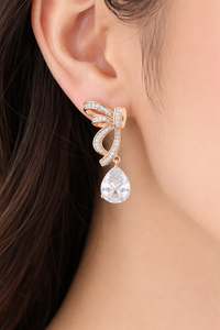 Pendientes de lujo con diseño de lazo real, chapados en oro de 14 quilates, con diamantes talla pera, diamantes cultivados en laboratorio, joyería para bodas y fiestas para mujeres. - Product Image 4