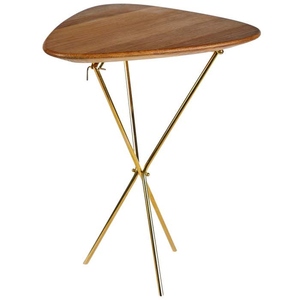 Creative Design Midcentury modern brass and oak <b>side</b> <b>table</b> luxury tripod accent <b>table</b> handmade wooden top designer end <b>table</b> - Product Image 4