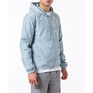 เสื้อแจ็คเก็ตกันลมมีฮู้ดสีฟ้าอ่อนสำหรับผู้ชาย สีพื้น ผ้าโพลีเอสเตอร์ ปิดด้วยซิป ทรงปกติ เหมาะสำหรับใส่ในฤดูใบไม้ผลิ - Product Image 5