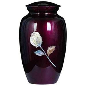 Handcrafted Purple Metal Cremation Urn for Adult Human Ashes - <b>Large</b> Decorative Funeral Urn with Pearl Rose Inlay - Memorial - Product Image 1