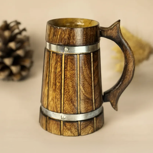 Jarra de Cerveza de Madera Hecha a Mano, Jarra Vikinga Rústica para Cerveza o Café, Taza Grande de Madera para Beber, Regalo para Bar, Logotipo Personalizado OEM - Product Image 2