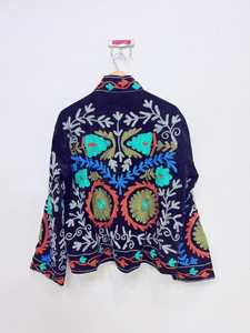 Blue Suzani Embroidery <b>Jacket</b> Velvet Suzani Coat Bohemian <b>Jacket</b> Winter <b>Jacket</b> Coat Floral <b>Jacket</b> For Women <b>Hippie</b> Short <b>Jacket</b> - Product Image 2