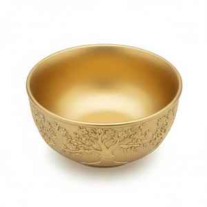 Tazón de Metal Dorado de Lujo con Diseño de Árbol en Relieve, Tazón Decorativo para Servir en el Hogar y Hoteles - Product Image 1