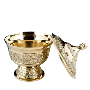 Hand Carved Luxury Brass Incense Burner Vented Lid Ornate Antique Gold Finish Eco-Friendly Ash Catcher for Home Hotel Decor - Product Image 1