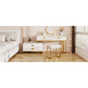 Large Size Modern Style <b>Makeup</b> <b>Vanity</b> Table with Movable Side Cabinet and 4-Drawers 3-Color LED Light Mirror - Product Image 5