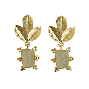 Pendientes de Hoja de Latón Chapado en Oro de 18K Hechos a Mano con Piedra Prehnita, Joyería Clásica de Moda para Mujer para Aniversario - Product Image 1