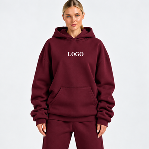 Sweat à capuche en molleton français coupe décontractée pour femme, épaules tombantes, en coton, pour boutiques de mode américaines - Product Image 1