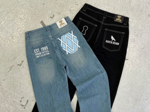 Men's Baggy <b>Jeans</b> Custom Letter Printed Mid Waist Denim <b>Jeans</b> Pockets Embroidery Patch Straight Loose Baggy Japan <b>Button</b> <b>Fly</b> - Product Image 3
