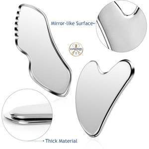 Juego de 2 herramientas faciales de acero inoxidable para raspado Gua Sha, herramientas de masaje corporal y facial, juego GuaSha para rostro, cuello y piel. - Product Image 5