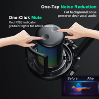 Mikrofon Kondensor Kardioid dengan Bracket Lengan Boom, Pencahayaan RGB, Ringan, USB Type-C, untuk PC Gaming, Live Streaming, dan Rekaman Suara