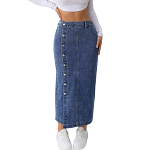Womens High Waist Button Front <b>Denim</b> Maxi Skirt <b>Stretch</b> Casual Elastic Back Straight Fit Winter Daily Wear Comfortable - Product Image 1