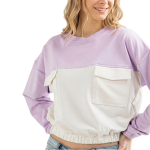 Sweat-shirt à col rond surdimensionné de qualité supérieure avec poches, épaules tombantes, manches longues, en coton tricoté, pour l'automne - Product Image 4