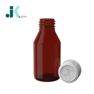 โรงงานเวียดนาม JK Packaging Solutions ขวดน้ำเชื่อม PET 100 มล. ทรงกลม ฝา CR สีเหลืองอำพัน เมืองโฮจิมินห์ พิมพ์ซิลค์สกรีน M0756 - Product Image 2