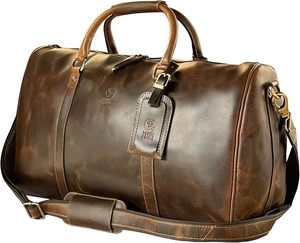 Sac de voyage en cuir véritable HUNT TOUR 36-55L, style classique vintage, fermeture à glissière, unisexe, sangle réglable - Product Image 1