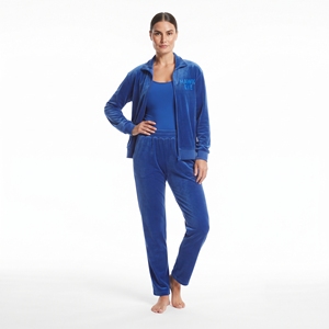 Ensemble de survêtement en velours pour femme, personnalisé, deux pièces, coupe classique, veste zippée intégrale et pantalon assorti, pour l'hiver et les loisirs - Product Image 3
