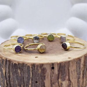 Natural Raw Herkimer Diamond <b>Quartz</b> Adjustable <b>Ring</b> Gold Plated Rough Crystal Gemstone Jewelry for Women - Product Image 6