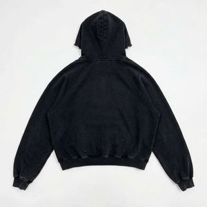 Sweat à capuche court oversize pour homme, noir, 100% coton French Terry, manches raglan, délavé, anti-boulochage, avec poches, pour l'automne - Product Image 6