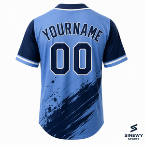 Maillot de baseball personnalisé SINEWY SPORTS unisexe à manches courtes, sublimation dégradée bleu marine, anti-humidité, fermeture boutonnée - Product Image 3