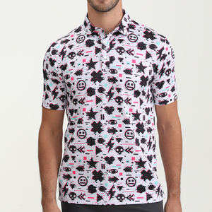 Polo à manches courtes pour homme, gris bleu, imprimé floral, tricoté, séchage rapide, coupe décontractée - Product Image 5