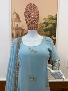 Ensemble Salwar Kameez en Faux Georgette Brodé Bleu Clair avec Churidar Kurta et Dupatta, Tenue Pakistanaise pour Mariage et Fêtes - Product Image 3