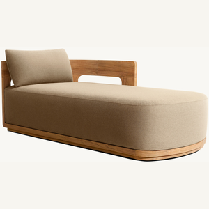 Chaise longue en teck au style moderne, idéale pour se détendre confortablement au bord de la plage et profiter de l'air frais avec un coussin en mousse souple. - Product Image 4