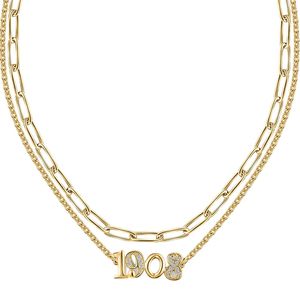 Collier superposé en or 1908 avec pendentif numéro, chaîne à double maillon, bijou élégant et tendance pour femme, idéal au quotidien et pour les soirées - Product Image 3