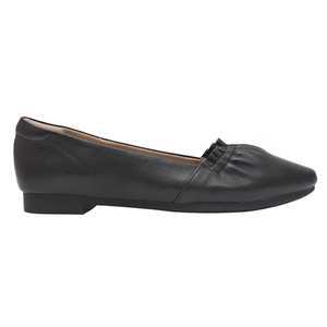 Chaussures plates Ann en cuir véritable noir à bout pointu, froncées, à talon bas, confortables pour le bureau et les occasions habillées - Product Image 2