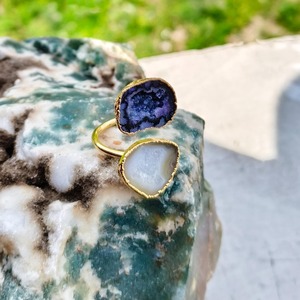 Indian Manufacturer Natural Geode Druzy <b>Ring</b> Brass Gold Electroplated Edged <b>Adjustable</b> <b>Ring</b> Wedding & Engagement Handmade <b>Ring</b> - Product Image 5