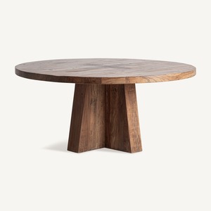 Modern Round Solid Wood Dining <b>Table</b> Rustic Teak Finish Luxury Contemporary <b>Table</b> <b>for</b> Restaurant Villa Home - Product Image 6