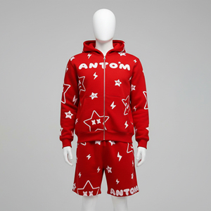 Ensemble de survêtement unisexe OEM personnalisé pour homme : short de sport d'été et sweat à capuche zippé, haute qualité, décontracté, coupe ample, 2 shorts - Product Image 3