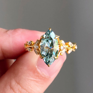 Luxury Green Marquise Cut Moissanite Engagement Ring 14K Yellow Gold Nature <b>Inspired</b> Wedding Ring Fine <b>Jewelry</b> Party Gifts Her - Product Image 1