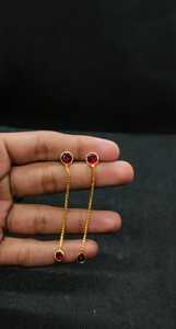 Wholesale Premium <b>Red</b> Stone Long Chain Dangle <b>Earrings</b> Gold Plated Sophisticated Fashion Jewelry for Women Girls Party Wear - Product Image 2