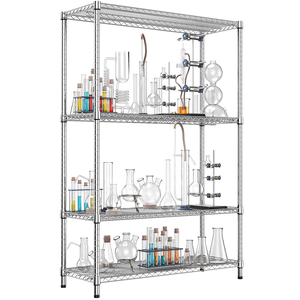 MZG Wholesale Hospital Pharmacy Chemical Laboratory Height Adjustable Large 4 Tier Chrome Finish <b>Wire</b> Storage Rack - Product Image 1