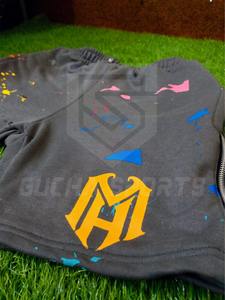 2024 pantalones cortos de lana de algodón 100% para hombre, pantalones cortos multicolores con estampado de salpicaduras en 3D, cremallera de rayas laterales para verano y primavera - Product Image 3