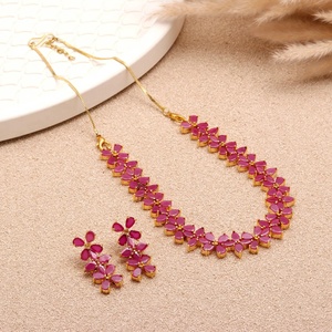 22K Gold Plated Brass Vintage Bridal Statement Ethnic Indian Wedding Jewelry <b>Ruby</b> Pink <b>Necklace</b> Earrings IGI Certified Gift for - Product Image 3