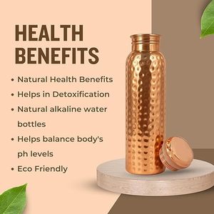 Copper Water Bottle Hammered Finish Round Insulated 17cm Outdoor <b>Drinking</b> Bottle - Product Image 2