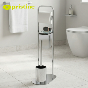 Porte-papier toilette moderne sur pied en acier avec base ovale et design à niveaux, accessoire de salle de bain - Product Image 5