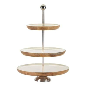 Support à gâteau en bois au design unique avec poignée métallique, 3 niveaux, finition marron, pour la maison, les mariages, les anniversaires, les fêtes, outils de présentation de gâteaux - Product Image 4