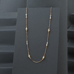 Collar de Cadena de Oro Sólido de 22K con Perlas y Cuentas de Dos Tonos, Elegante Cadena Larga de Oro de 22kt Hecha a Mano, Joyería Fina para Mujer - Product Image 2